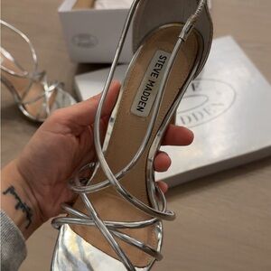 Steve Madden Shiny Silver Strappy Heels